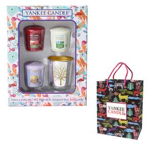 YANKee CANDLe 許願3種蠟燭+銀樹金座+禮盒+購物袋, 隨機出貨