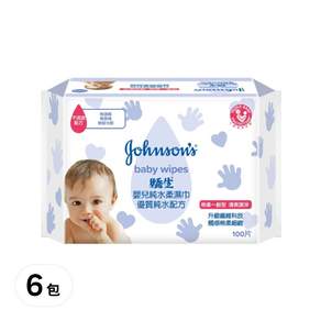 Johnson's 嬌生 嬰兒潔膚柔濕巾 棉柔一般型, 100張, 6包