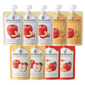 FRAIS BELLON 水果泥 9包入, 100g, 蘋果口味+蘋果香蕉口味+蘋果水梨口味+蘋果李子口味, 1組