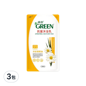 GREEN 綠的 抗菌沐浴乳 洋甘菊精油 補充包, 700ml, 3包