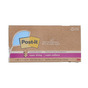 3M Post-it 利貼 狠黏 環保抽取式便條紙 70張 76 x 76mm, 藍綠色, 6本, 1盒