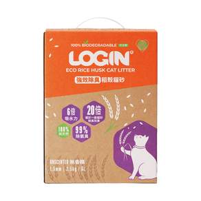 LOGIN 洛格 強效除臭稻殼貓砂 1.5mm 2入, 5kg, 1盒