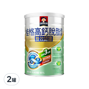 QUAKER 桂格 高鈣脫脂雙認證奶粉, 1.5kg, 2罐