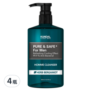 KUNDAL 昆黛爾 清爽型男性護理液 佛手柑香, 300ml, 4瓶