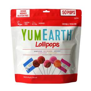 YUMMY EARTH 水果棒棒糖, 芒果+葡萄+藍莓+草莓+石榴口味, 349g, 1包