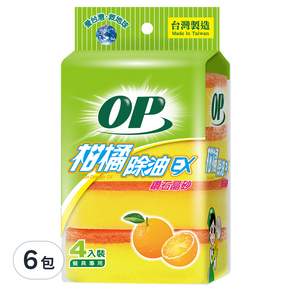 OP 柑橘除油海綿菜瓜布 餐具專用, 4個, 6包