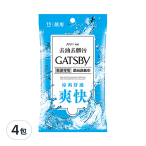 GATSBY 潔面濕紙巾, 15張, 4包