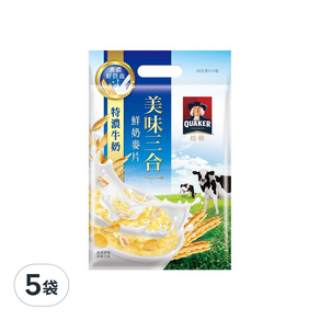 QUAKER 桂格 特濃牛奶3合1麥片 10包入, 280g, 5袋