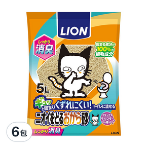 LION 獅王 除臭豆腐砂, 5L, 6包