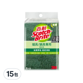 3M Scotch-Brite 百利 強效菜瓜布 爐具鍋具專用, 5片, 15包