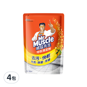 Mr Muscle 威猛先生 地板清潔劑補充包 清新檸檬, 1.8L, 4包