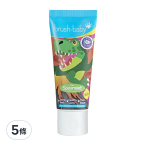 brush-baby 恐龍木糖醇牙膏 天然薄荷 3歲以上, 50ml, 5條