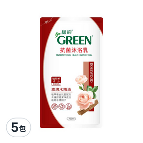 GREEN 綠的 抗菌沐浴乳 補充包 玫瑰木精油, 700ml, 5包