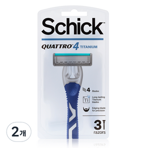 Schick 舒適牌 Quattro 4 鈦金屬手提式刮鬍刀, 3把刮鬍刀, 2組, 3個