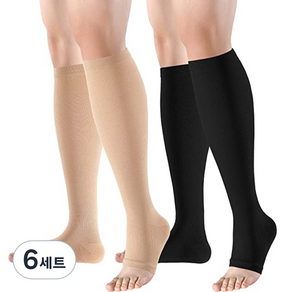 Monster Toe 開口壓縮襪黑+米色套組, 6組, 小腿/膝蓋型