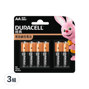 DURACELL 金頂 經典鹼性電池 3號, 12顆, 3組