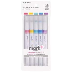 KOKUYO Mark+兩用同色系螢光筆, 藍色+綠色+粉色+紫色+黃色, 5入, 1盒