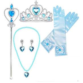 Frandir 公主項鍊配件耳環皇冠魔術棒手套套組派對用品 Insatem, 藍色, 1組