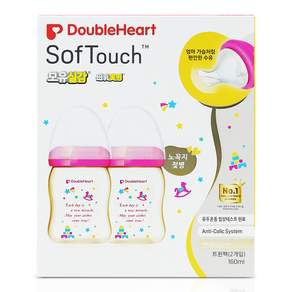 DoubleHeart SofTouch 母乳實感PPSU奶瓶組 無奶嘴 0個月以上 2個, 玩具圖案透明色, 160ml, 1組