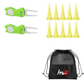 NAYA STYLE Golf Green Fork Repairer 2p + HDPE Golf Short Tee 10p + Pouch Set GFYP-39-2+163-1PU, 混色