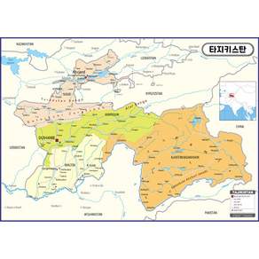 Map.Come 塗層塔吉克斯坦行政地圖 110 x 78cm, 1個