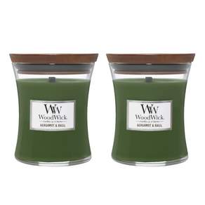 WoodWick 蠟燭 M號 275g, 佛手柑和羅勒, 2個