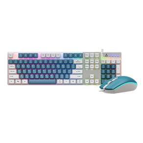 Abco 雙音膜彩虹 LED 遊戲鍵盤鼠標套組 V2, 白色, KM500K(鍵盤)/KM500M(鼠標), 一般型