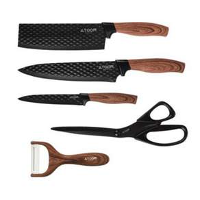 ATOOM 鑽石壓紋刀具5件組, 削皮器+剪刀+水果刀+西式廚刀+中式菜刀, 1組