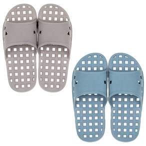SHABATH 方格排水浴室拖鞋 寬腳板適用, 棕色+藍色, 2雙