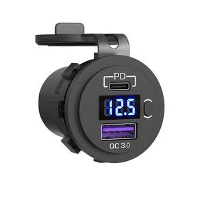 汽車PD QC3.0 USB 2口電壓表3合1防水插座AT03B, 1個