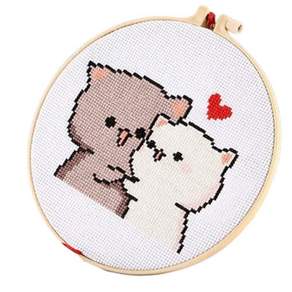 可愛情侶貓咪刺繡DIY組, 1套, 擁抱