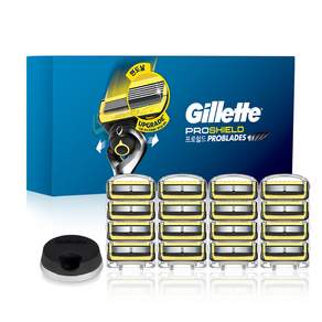 Gillette 吉列 PROSHIELD潤滑系列黃色刮鬍刀片 16入+刮鬍刀架, 16入, 1組