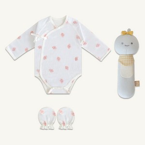 베이비앤아이 신생아용 여름 배냇슈트 + 애착딸랑이 + 손싸개 세트