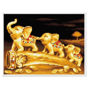 블링블링 보석십자수 슬림액자패키지 AB 비즈 + 원형비즈 세트 30 x 40 cm, 1세트, BL3040-077 황금코끼리