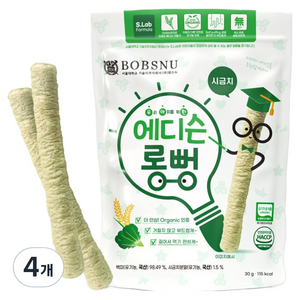 서울대밥스누 유아용 우아한 유기농 에디슨롱뻥, 시금치맛, 30g, 4개