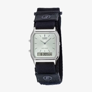 카시오 남성용 사각 전자 아날로그 손목 시계 AQ-230A-7AMQYDFTX + 가죽 팔찌 세트