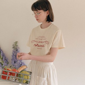 로라로라 여성용 통기성 VINTAGE NOUVELLE LOGO HALF 티셔츠