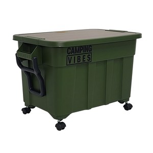 캠핑바이브스 멀티카고박스 75L 풀세트 구성 캠핑박스 토트박스, 75 올리브그린, 1개, 1단, 블랙스티커, 다크브라운 우드
