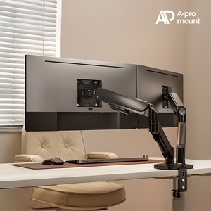 아프로마운트 AP-D97B 가스스프링 듀얼 모니터암 모니터 거치대 브라켓 최대 9KG / 32인치 듀얼 모니터 지원, 1세트, 검정