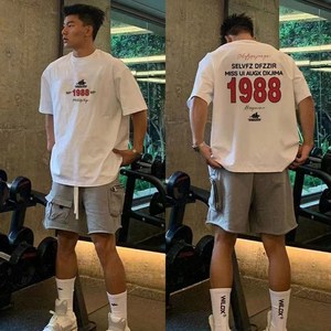 100% 순면 코튼 아메리칸 스트릿 브랜드 1988 넘버 프린팅 반팔 하이스트리트 웨어 반팔