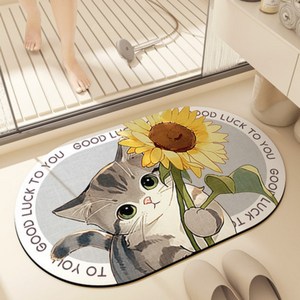 미이사 규조토 발매트 빨아쓰는 욕실매트, 1개, 해바라기 고양이