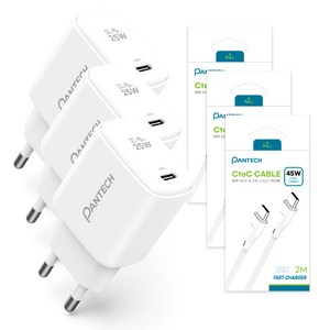 팬택 25W 1P C타입 PD 3.0 PPS 고속충전기 45W 2M CtoC케이블포함, 3개입, 화이트