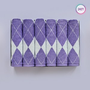 아가일 체커보드 뱀부타올 호텔수건 6매선물세트, 퍼플 6P, 1세트