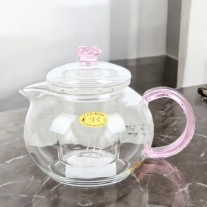 치카오 핑크로즈 동글 유리 다관 차주전자 400ml ck_001SK 티팟 티포트