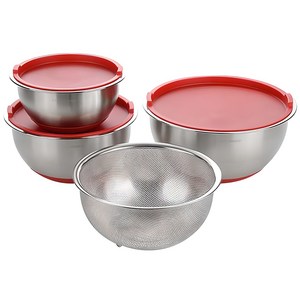 chefmaster 스테인레스 믹싱볼 3종 + 채반 세트, 28cm(1P) + 24cm (1P) + 20cm(1P) + 채반(1P), 1세트