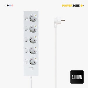 파워존 4000W 고용량 웨이브 개별스위치 과부하차단 5구 멀티탭 콘센트 50cm 1.5m 3m 5m 7m, 개별스위치 5구50cm 화이트, 1개