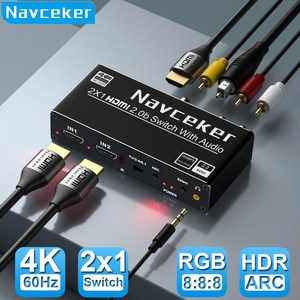 2:1 HDMI 2.0 스위치 선택기 4K 60Hz ARC HDMI 오디오 추출기 HDMI 오디오 변환기 어댑터 4K HDMI-광학 TOSLINK SPDIF RCA 오디오광, ZY-HS121, 1개
