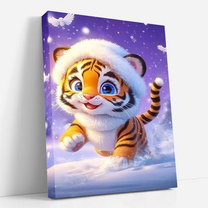뉴타임즈 3D 보석십자수 벽화 50X40cm DIY 키트 캔버스형 액자 홈 인테리어 특별한 선물 모자이크 십자수 모자이크 보석, 1개, 귀여운 호랑이 00078