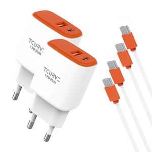 티커브 PD 35W 1포트 C타입 초고속충전기 CtoC케이블포함, 2개, 오렌지