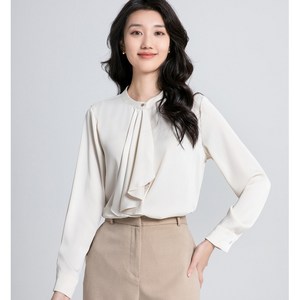 YAMANMAN 여성 타이블라우스 실크블라우스 오피스 데일리 셔츠